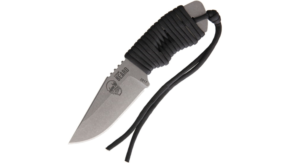 Flagrant Beard Forerunner Paracord Knife, 6.75in Overall, 3.25in Clip Point Blade, Black Cord Wrapped Handle, Cerakote Tumbled 1095Hc Steel, Black Kydex Sheath, FRUN-02 BLACK