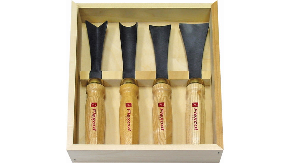 Flexcut Four Piece Mallet Sculptor Set Knife, Carbon Steel Blade, Wood Handle, MC175