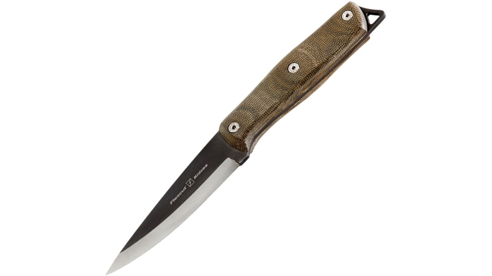 Flexcut Hawthorne Explorer Knife, 8.38in Overall, 3.88in Black Oxide Coated 1095Hc Steel Blade, OD Green Canvas Micarta Handle, Black Leather Sheath, Wooden Gift Box, FTKFB1C