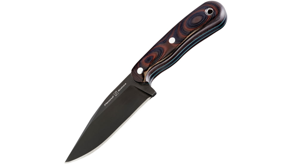 Flexcut Hawthorne Seeker Knife, 8.5in Overall, 4.13in Black Oxide Coated 1095Hc Steel Clip Point Blade, Black/Red G10 Handle, Green G10 Liners, Black Leather Sheath, FTKFB4A