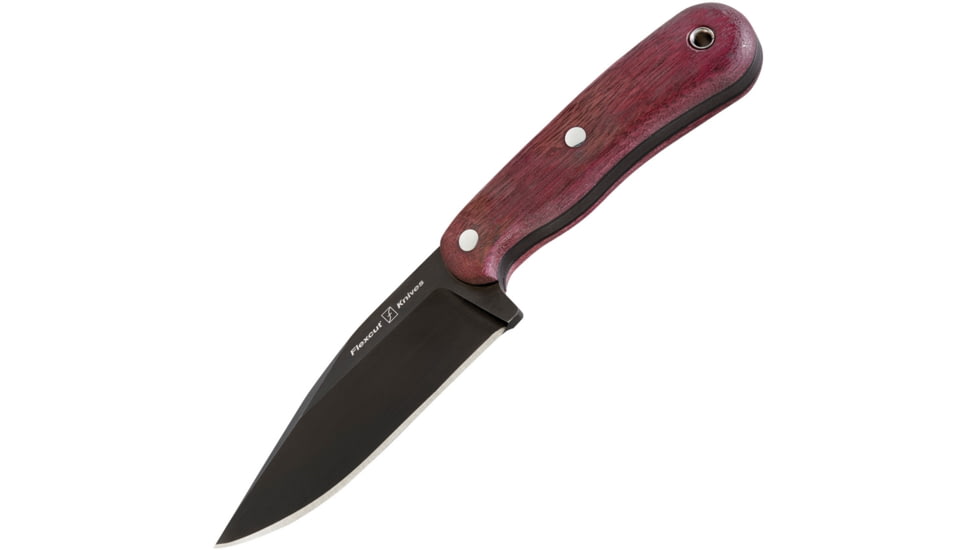 Flexcut Hawthorne Seeker Knife, 8.5in Overall, 4.13in Black Oxide Coated 1095Hc Steel Clip Point Blade, Conditioned Purpleheart Wood Handle w/ Black G10 Liners, Black Leather Sheath, FTKFB4B