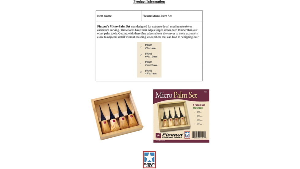 Flexcut Micro-Palm Set Knife, Carbon Steel Blade, Wood Handle, FR804