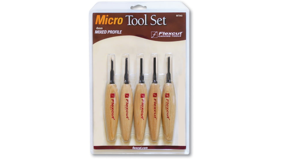 Flexcut Mixed Profile Micro Tool Set Knife, 5.5in Overall, 1.5in Blade, Wood Handle, MT940