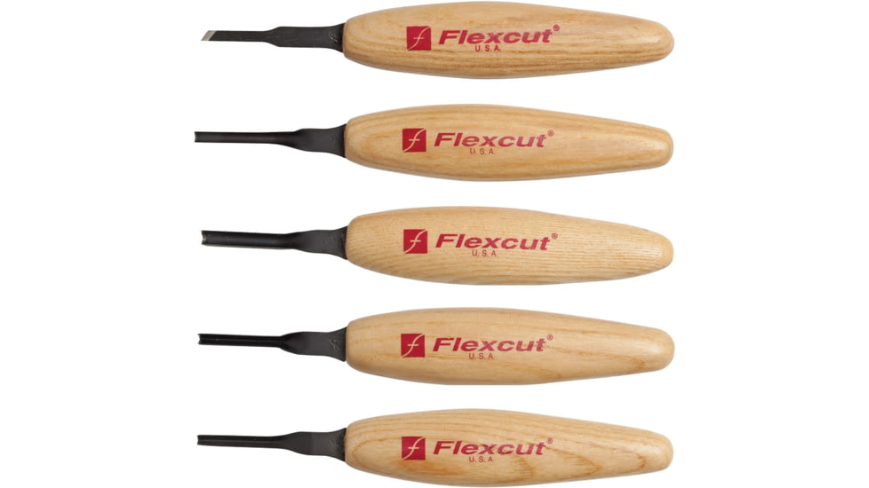Flexcut Mixed Profile Micro Tool Set Knife, 5.5in Overall, SS Blade, Wood Handle, Includes Mt16 Skew, Mt21 Sweep, Mt29 Deep-U, Mt33 45 Degree V, Mt41 90 Degree V, MT930