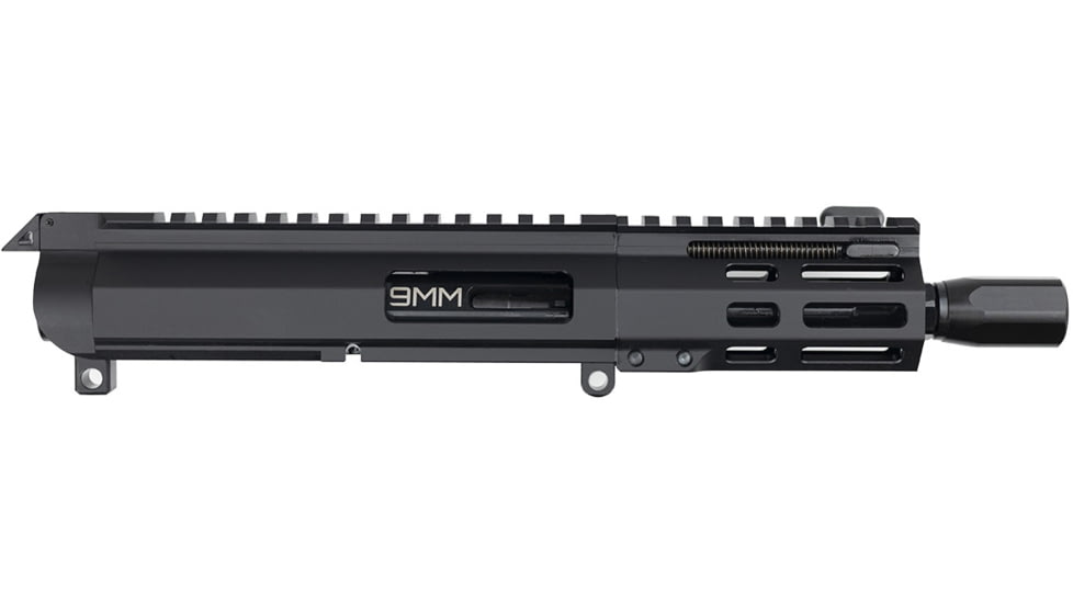 FM Products Foxtrot Mike VFM-9 9mm Luger 5inch Upper Receiver, Front Charging, 1-10 Twist, 1/2x28 Threads, Micro Blast Diverter, Type III Hardcoat Anodized, Black, MIKE9U-FC-5LC