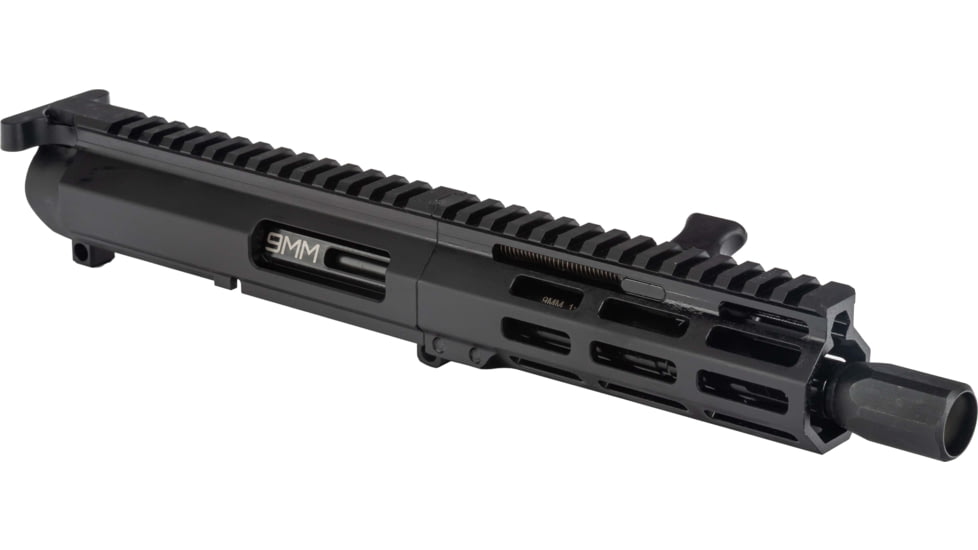 FM Products Foxtrot Mike VFM-9 9mm Luger 7inch Upper Receiver, 5.75 inch Handguard, 1-10 Twist, 1/2x28 Threads, Micro Blast Diverter, Type III Hardcoat Anodized, Black, MIKE9U-DC-7LC