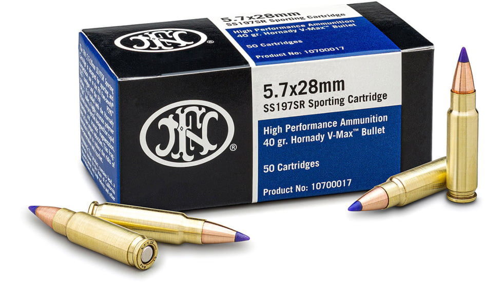 FN America SS197SR 5.7x28mm 40 Grain Hornandy V-Max Brass Cased Pistol Ammo, 500 Rounds, FN10700015