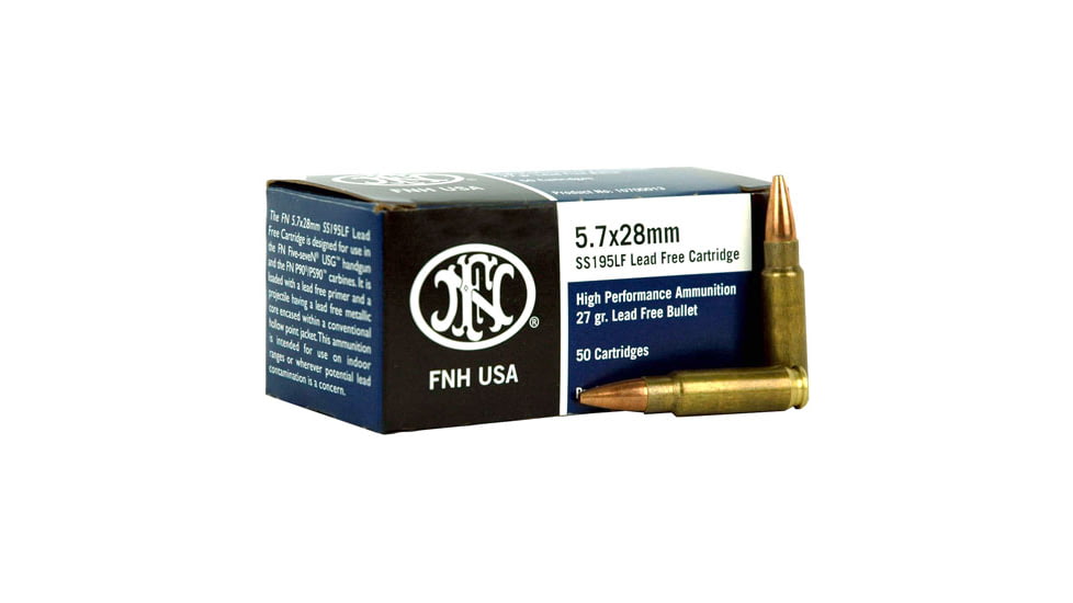 FN America 5.7x28mm 27 Grain Lead Free Jacketed Hollow Point Brass Case Pistol Ammo, 50 Rounds, 10700013