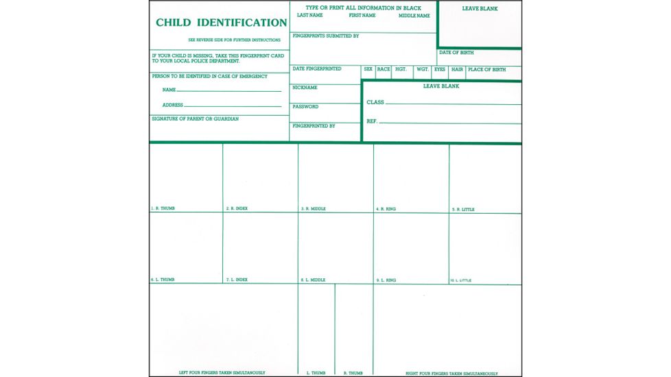 Forensics Source Inkless Child Fingerprint Cards LE 60 C