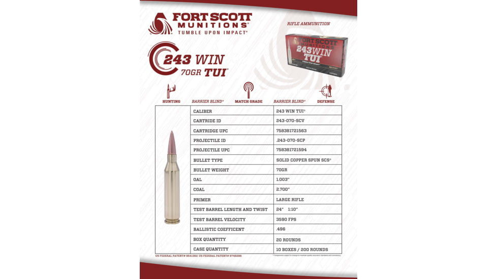 Fort Scott Munitions 243 WINCHESTER 70 Grain Centerfire Rifle Ammo, 20 Rounds, 243-070-SCV