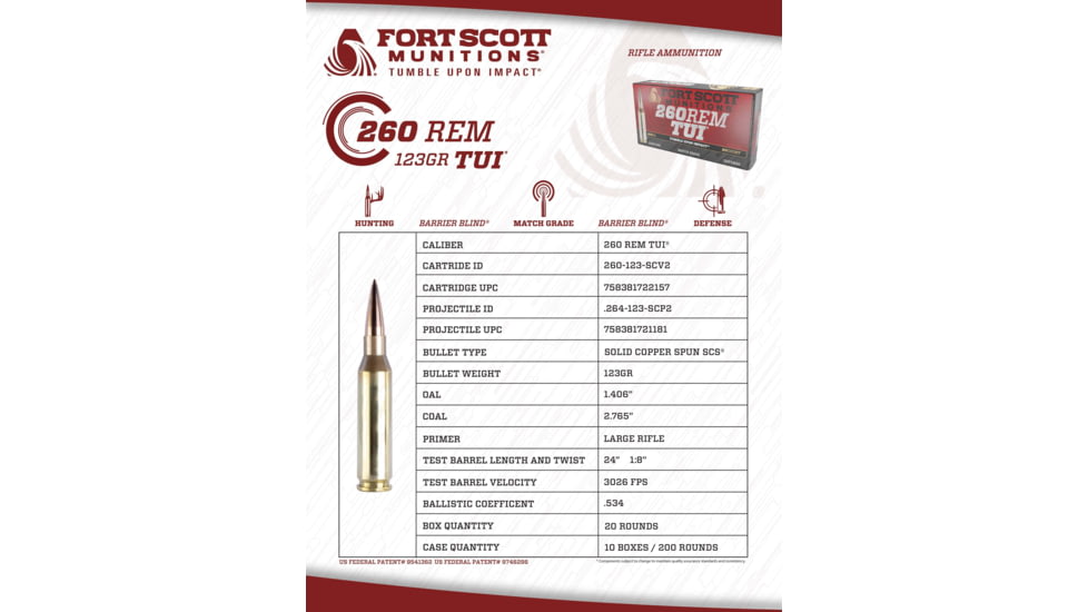 Fort Scott Munitions .260 Rem 123 Grain CNC Machined Copper Brass Rifle Ammo, 20 Rounds, 260-123-SCV2