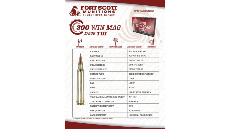 Fort Scott Munitions 301 Win Mag 175gr CNC Machined Copper Brass Rifle Ammo, 20 Rounds, 300WM-175-SCP2