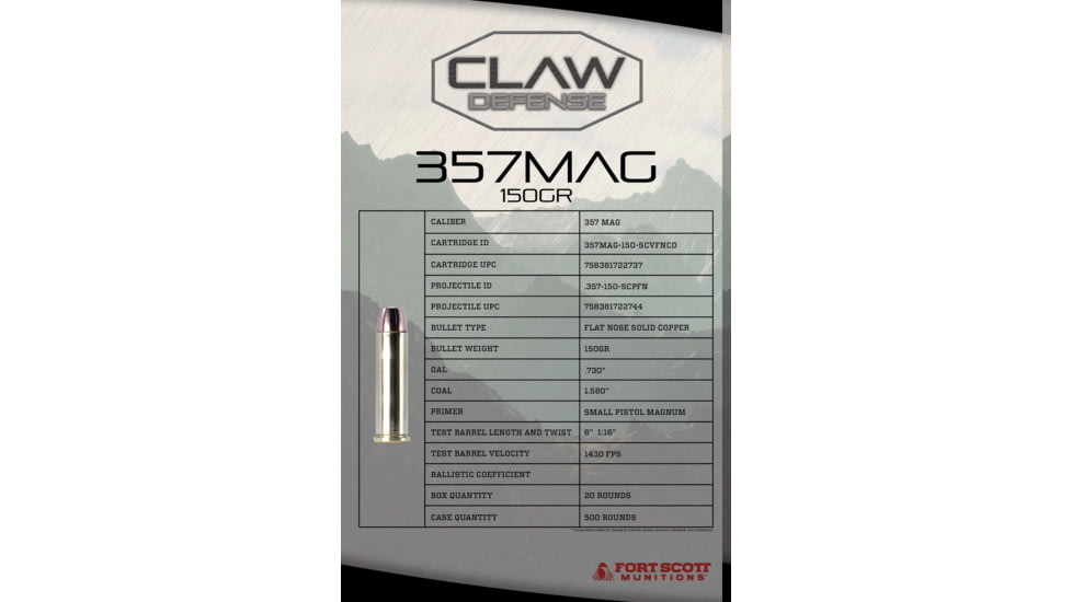 Fort Scott Munitions 357 Magnum 150 grain Wadcutter Brass Cased Pistol Ammunition