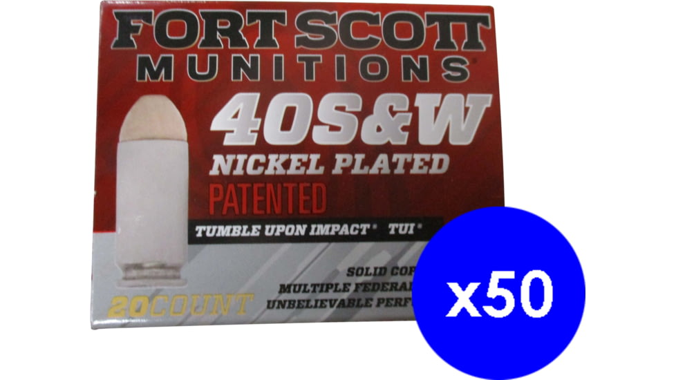 Fort Scott Munitions .40 S&amp;W 125 Grain Nickel Plated Brass Cased Centerfire Pistol Ammo, 1000 Rounds