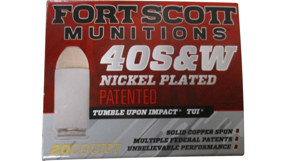 Fort Scott Munitions .40 S&amp;W 125 Grain Nickel Plated Brass Cased Centerfire Pistol Ammo, 20 Rounds, 400-125-SCV-NICKEL