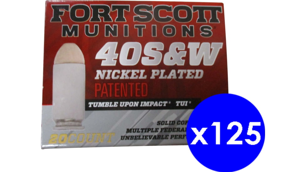 Fort Scott Munitions .40 S&amp;W 125 Grain Nickel Plated Brass Cased Centerfire Pistol Ammo, 2500 Rounds