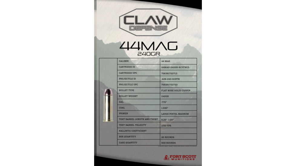 Fort Scott Munitions 44 Magnum 240 grain Wadcutter Brass Cased Pistol Ammunition