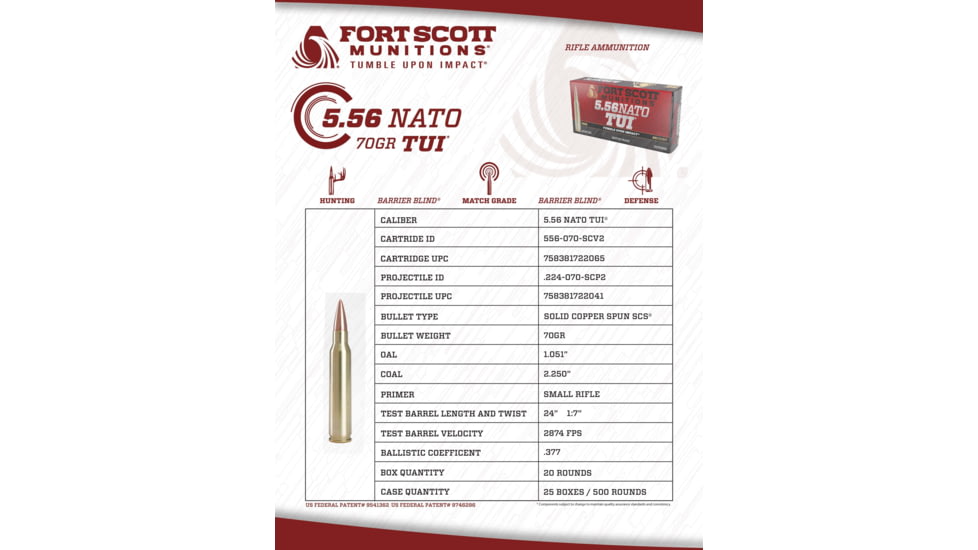 Fort Scott Munitions .5.56 NATO 70 Grain CNC Machined Copper Brass Rifle Ammo, 20 Rounds, 556-070-SCV
