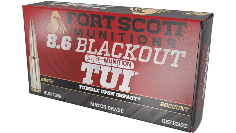 Fort Scott Munitions 8.6 Blackout Subsonic 285 Grain CNC Machined Solid Copper Brass Cased Centerfire Rifle Ammo, 20 Rounds, 86BLKOUT-SCV2SS