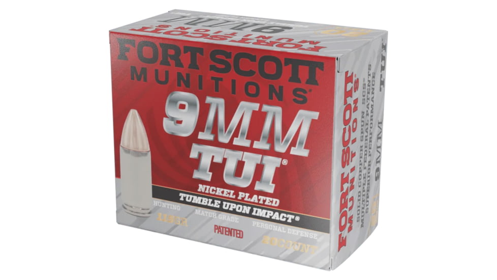 Fort Scott Munitions 9mm 115 Grain Tumble Upon Impact Nickel Pistol Ammunition, 20 Round, 9MM-115-SCVNIC