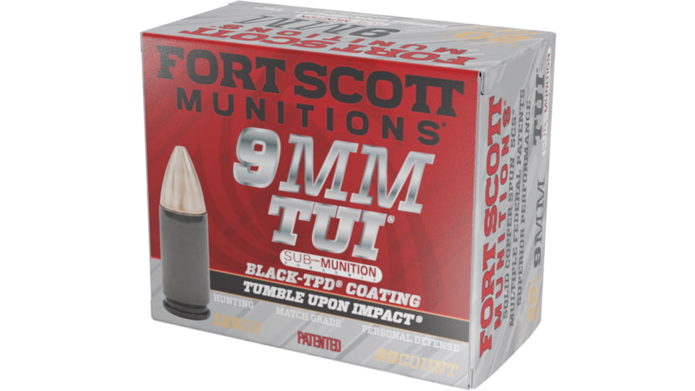 Fort Scott Munitions 9mm 125 Grain Sub-Munition Tumble Upon Impact TPD Pistol Ammunition, 20 Round, 9MM-125-SCVTPD