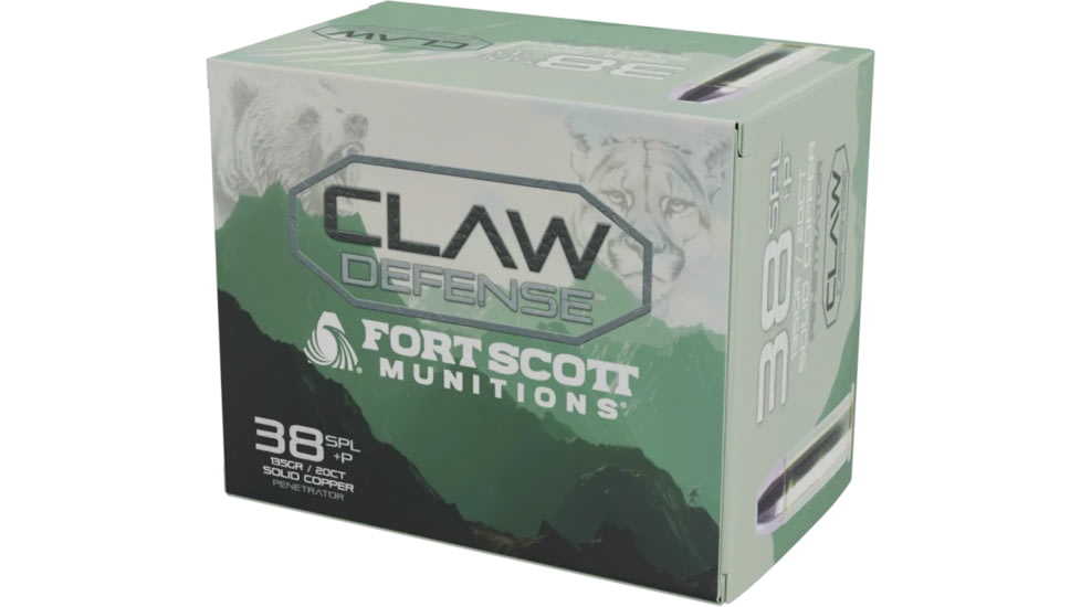 Fort Scott Munitions Claw Defense 38SPL +P 135 grain Flat Nose Brass Cased Pistol Ammunition, 20 Rounds, 38+P-135-SCVFNCD