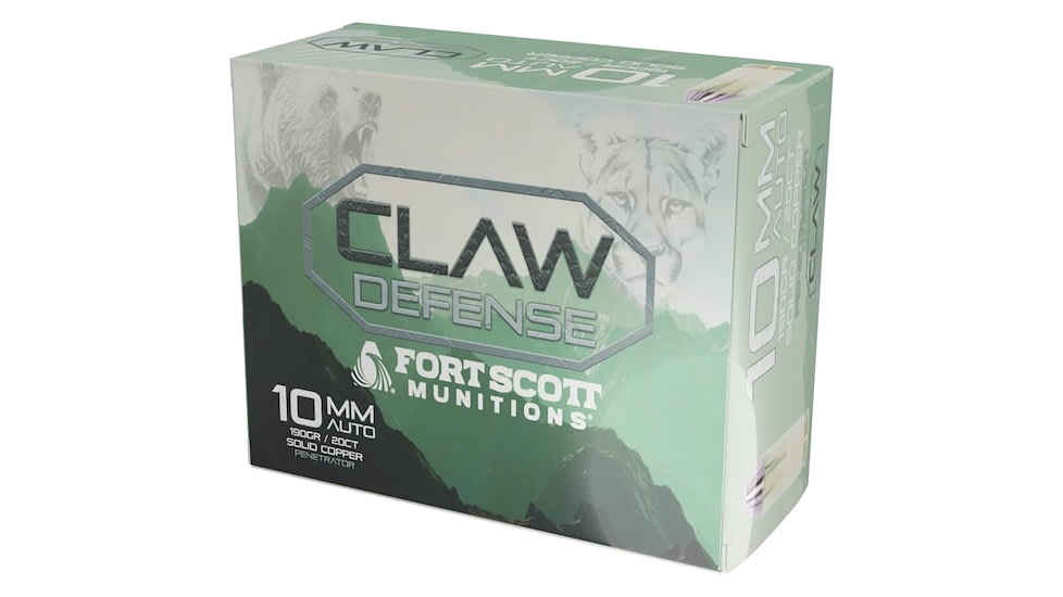 Fort Scott Munitions Claw Defense 10mm 190 grain Flat Nose Brass Cased Pistol Ammunition, 20 Rounds, 10MM-190-SCVFNCD