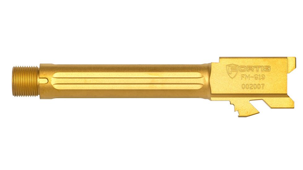 Fortis Manufacturing Glock Match Grade Barrel Threaded, 19 with Lone Rifling, Gold, FM-G19-TB-TiN