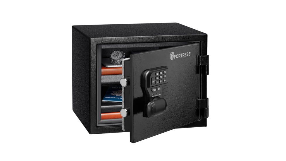 Fortress Small Fire and Waterproof Safe with E-Lock, Black Santex, Small, 44EF10W