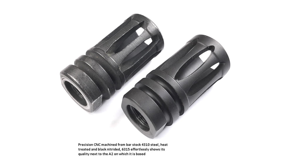 Forward Controls Design Stoner 63 LMG Style Flash Hider w/Crush Washer, 1/2x28, Nitride, Black, 6315