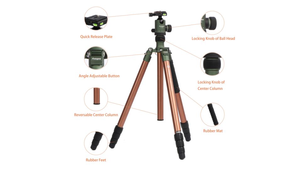 Fotopro X-Go Predator Tripod Kit, Green/Brown, Max FPXGO PredatorG
