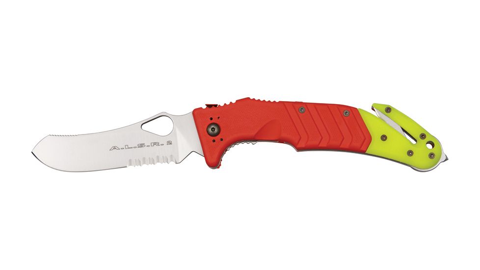 Fox ALSR Linerlock Folding Knife, 3.875in, Serrated, Red Forprene Handle FOX447C