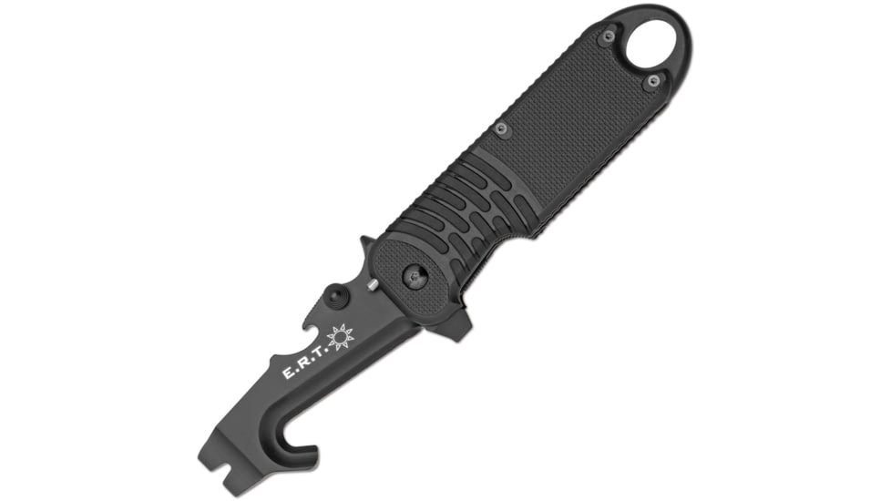 Fox ERT Rescue II Linerlock Folding Knife, 3 black coated Bohler N690 stainless blade, Black textured synthetic handle, 01FX212