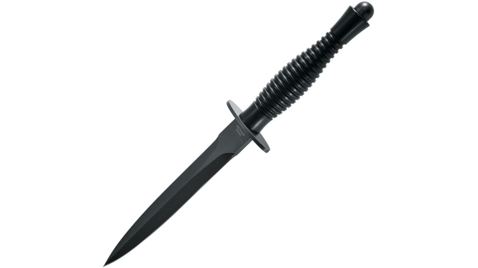 Fox Fairbairn Sykes Fighting Knife, 6.63 black PVD coated double edge Bohler N690 sta, Black sculpted aluminum handle, FX-592