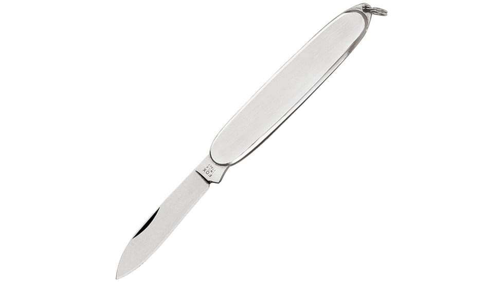 Fox Gentlemans Folder Folding Knife, 2.63in Satin 440C SS Drop Point, Brushed SS Handle, Keyring, 01FX077