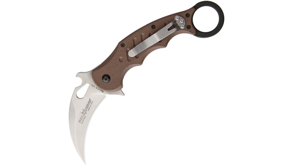 Fox Karambit Dark Earth G-10 Stone Folding Knife,3in,Stonewash,Dark Earth,G10 Handle FOX479ESW