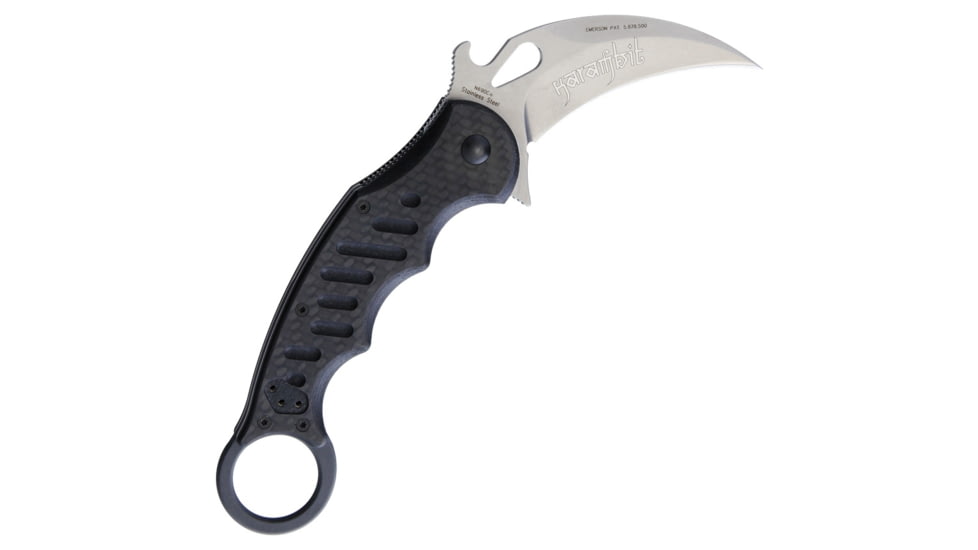 Fox Karambit Linerlock CF Folding Knife, 3in Stonewash Bohler N690 SS Karambit Blade, Thumb Pull, Pocket Clip, Finger Ring, Black G10 And Carbon Fiber Handle, 479CG10SW
