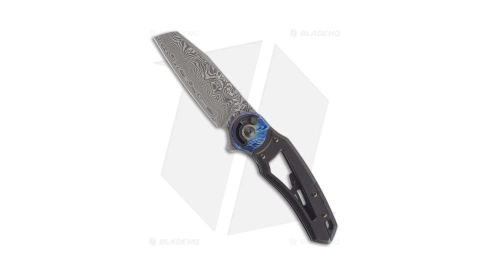 Fox Knives Americas Metamorphosis Folding Knife, 3.15in, Damascus, Wharncliffe Blade, Carbon Fiber, Titanium, Black/Blue Handle, Black/Blue/Black, 7.87 inch, BHQ-195002