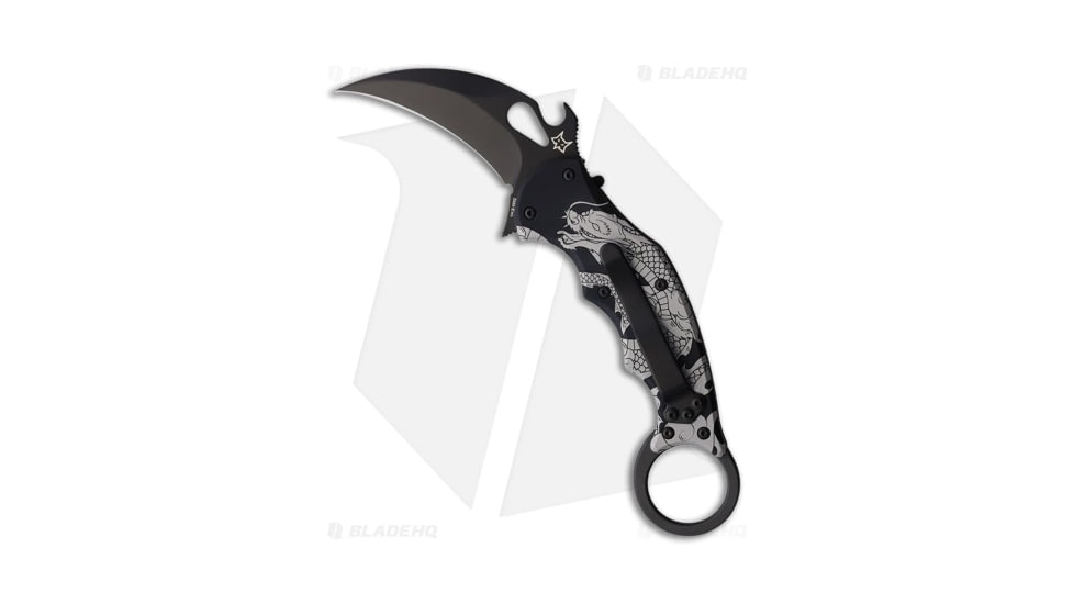 Fox Knives Americas The Spirit Karambit Folding Knife, 2.56in, Bohler N690 Stainless Steel, Hawkbill Blade, Aluminum, Black/White Handle, Black/White/Black, 6.89 inch, BHQ-211788