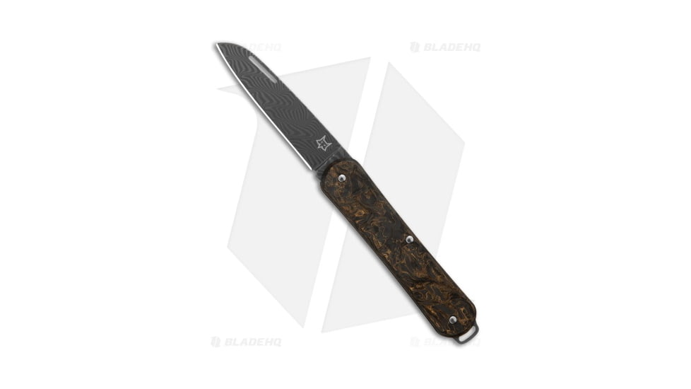 Fox Knives Americas Vulpis Folding Knife, 2.20in, Damascus, Sheepsfoot Blade, Carbon Fiber, Black/Gold Handle, Black/Gold/Black, 5.25 inch, BHQ-210407