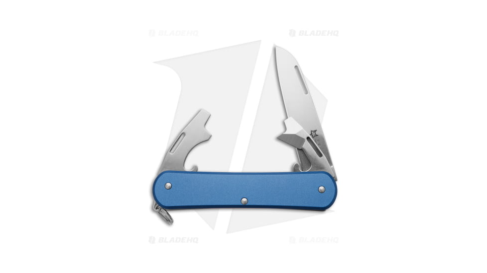 Fox Knives Americas Vulpis 3-in-1 Slipjoint Folding Knife, 2.20in, Bohler N690, Sheepsfoot Blade, Aluminum, Blue Handle, Blue/Steel, 5.125 inch, BHQ-179934