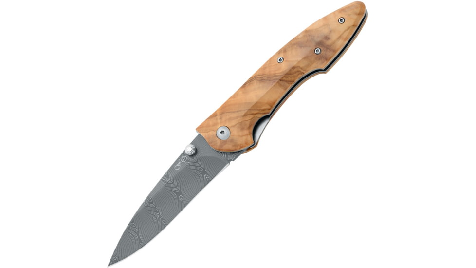 Fox Linerlock Olive Wood Folding Knife, 3.5 Damascus steel blade, Olive wood handle, 01FX240