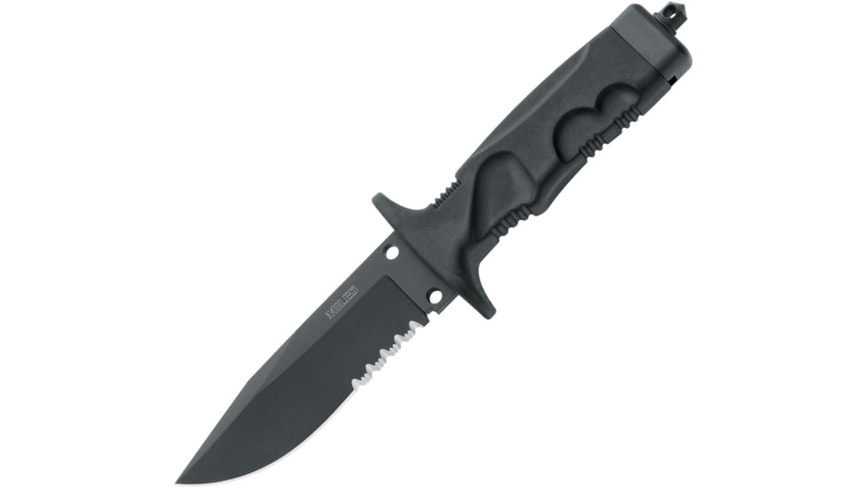 Fox Miles Combat Trooper Knife, 5.25 black PTFE coated partially serrated Bohler , Black Forprene handle, 02FX146