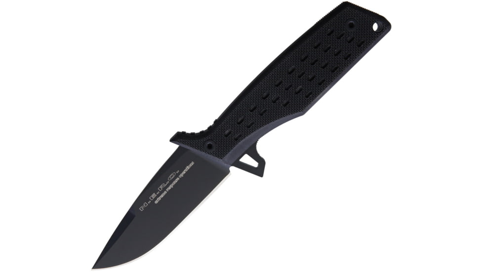 Fox NERO Fixed Blade Knife, 4.25 black Teflon coated Bohler N690 stainless bl, Black textured G10 handle, 02FX159