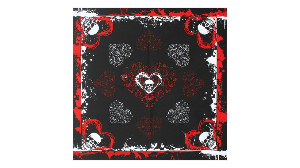 Fox Outdoor Cotton Bandanna, Hearts and Skulls, 83-373