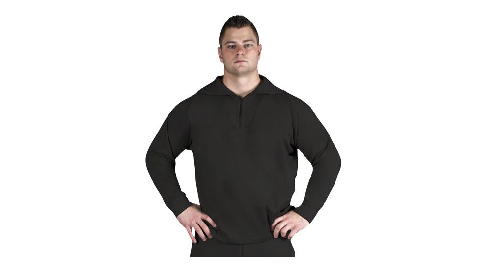 Fox Outdoor ECWCS Extreme Cold Weather Polypropylene Underwear Tops - Zippered Top, Black, Small, 64-94 BL S