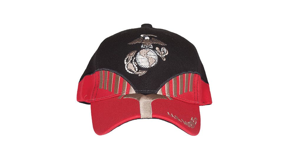 Fox Outdoor Embroidered Military Ball Cap, Marines Heritage / Black with Red, 78-447