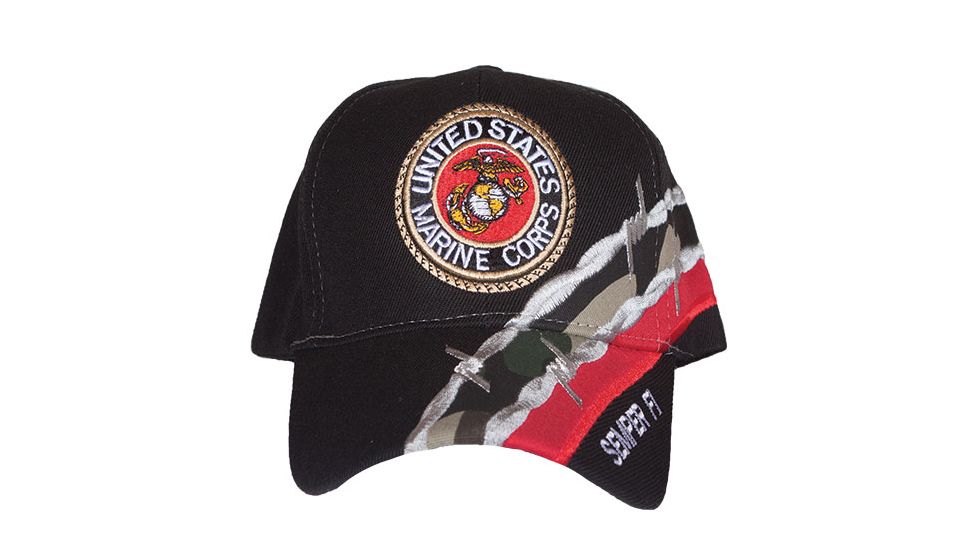 Fox Outdoor Embroidered Military Ball Cap, Marines Insignia Barbwire / Black, 78-542