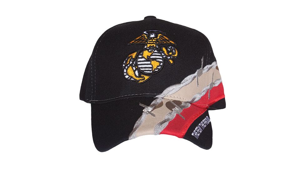 Fox Outdoor Embroidered Military Ball Cap, Marines Logo Barbwire / Black, 78-543