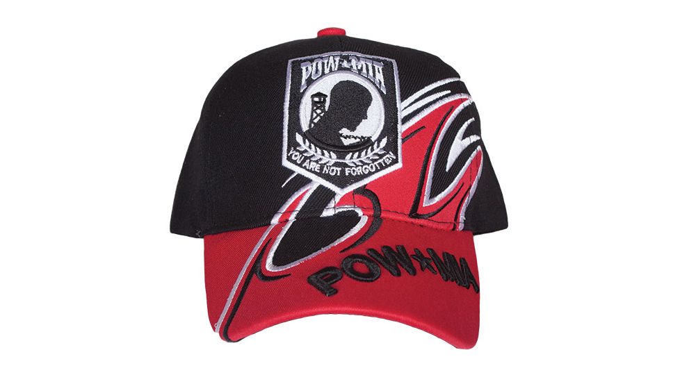 Fox Outdoor Embroidered Military Ball Cap, POW / MIA Shark Fin / Black with Red, 78-4441
